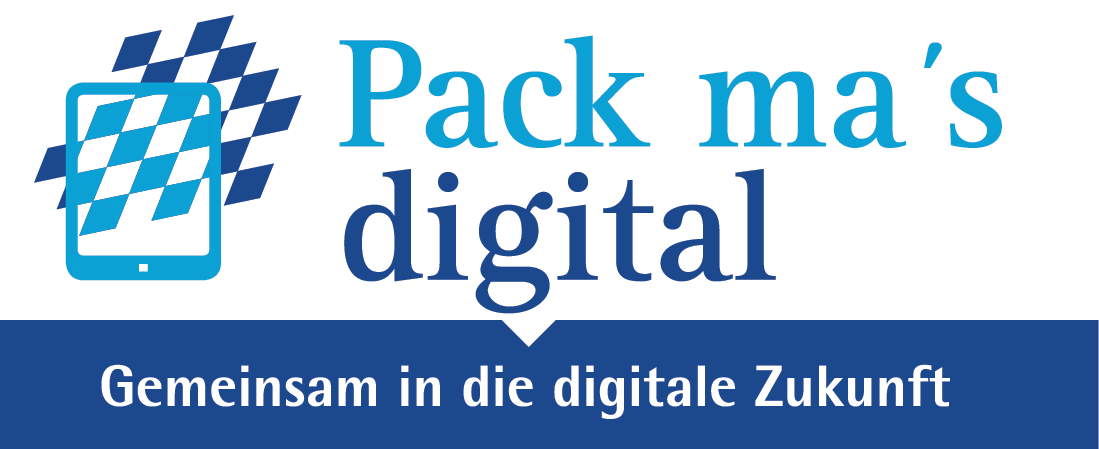 Pack ma's digital Logo. Auf dem Bild ist die bayerische Flagge und ein Smartphone zu sehen.